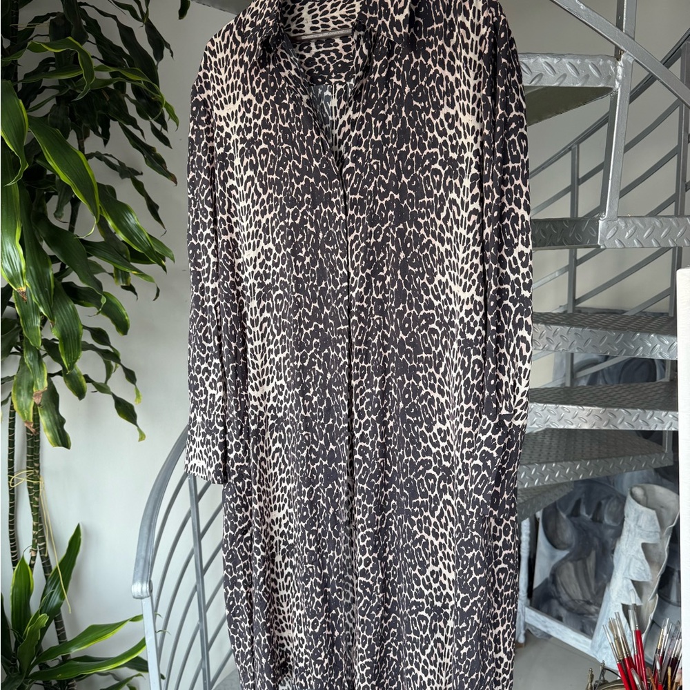 All Saints Leopard Print Long Sleeve Duster Convertible Dress Jacket